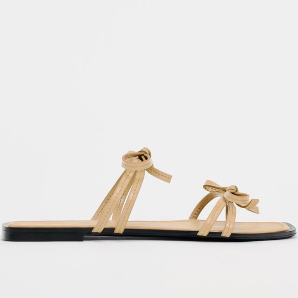 ZARA Bow Trim Flat Sandals - Picture 4 of 10